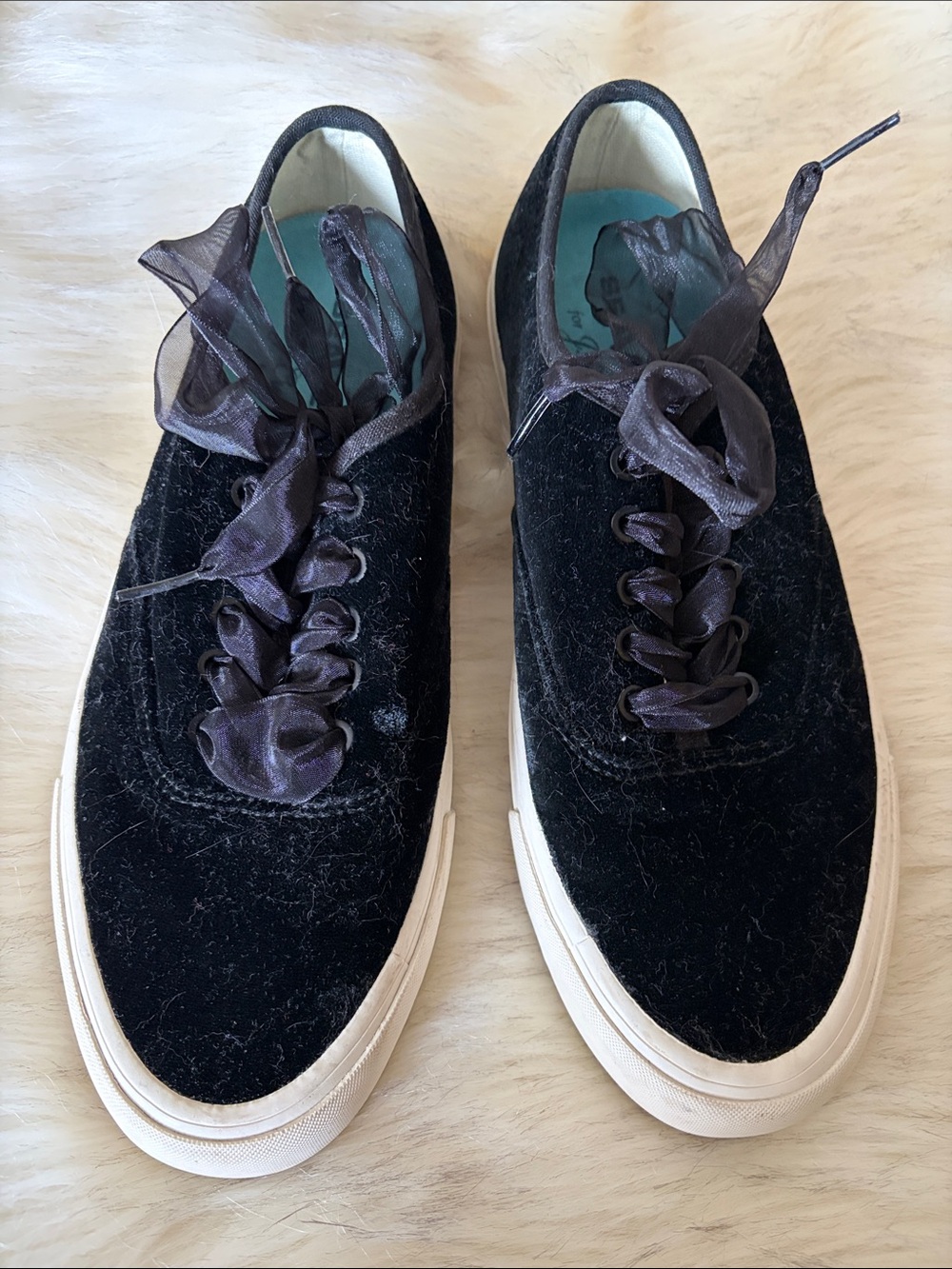 SeaVees for Jcrew Women's Black Velvet Sneakers with Ribbon Laces
